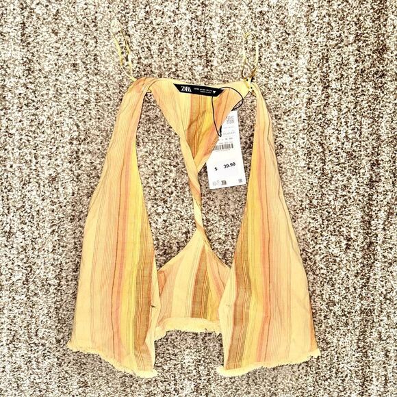 ZARA Women's Yellow Knit Tied Camisole Tank Top NWT Size XS - Picture 4 of 8